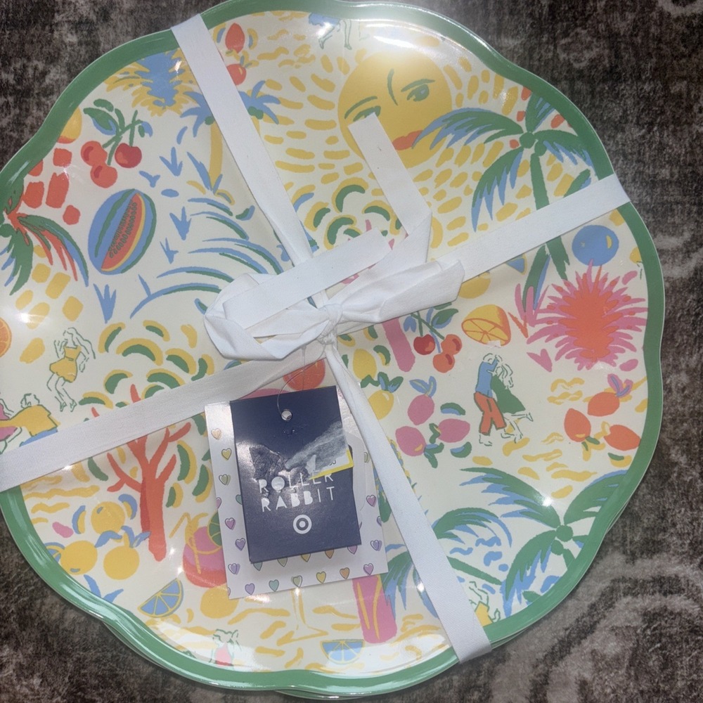 4pc Vacation Melamine Dinner Plates Yellow/Green - Roller Rabbit x Target 11"